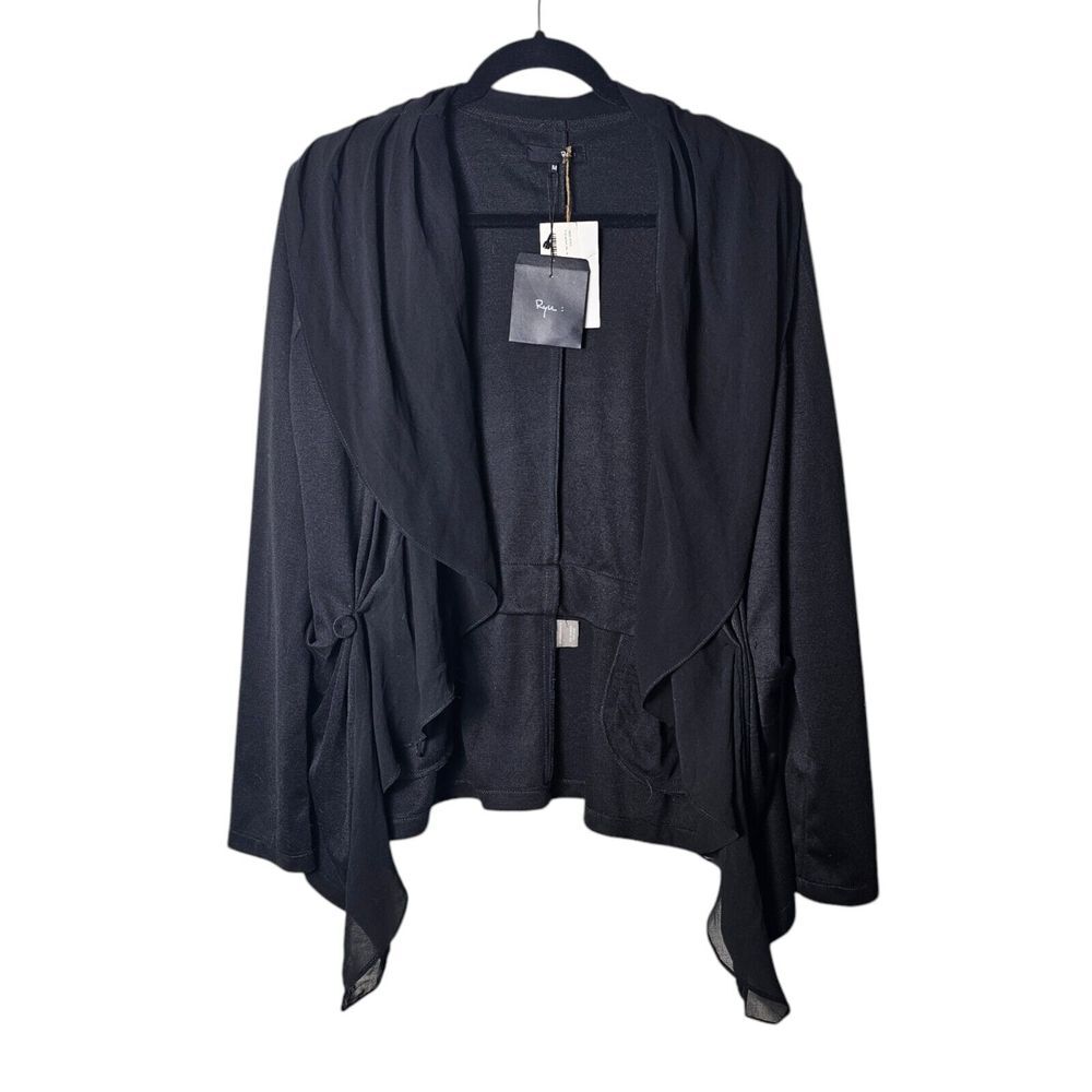 Ryu Anthropologie Knit Jacket Medium Black Open Front Draped Shawl Collar NWT